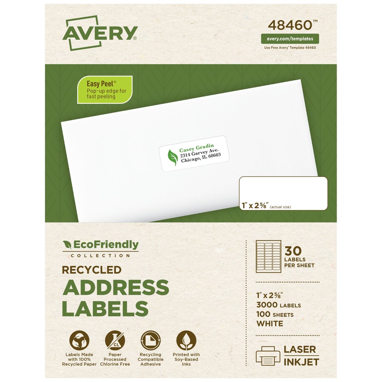 Avery EcoFriendly Address Labels, 1 x 2-5/8 Inches, Pack of 3000